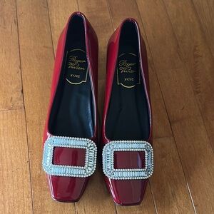 Roger Vivier Red Flats with Crystal Buckle Size US 7